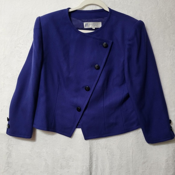 Vintage Givenchy Blazer Womens Medium Wool Asymmetrical Jacket 90s Made in Japan - Picture 1 of 15